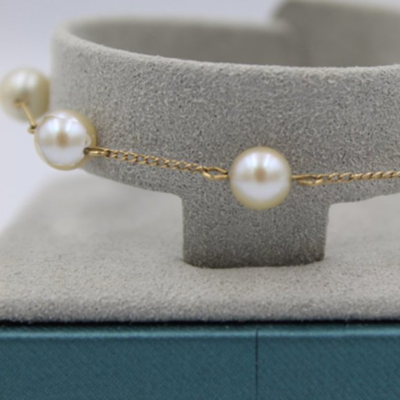 14K Pearl Station Bracelet 17.5 CTS - Picture 3 of 10